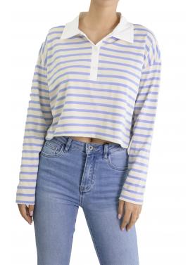 Maglia con colletto crop a righe 